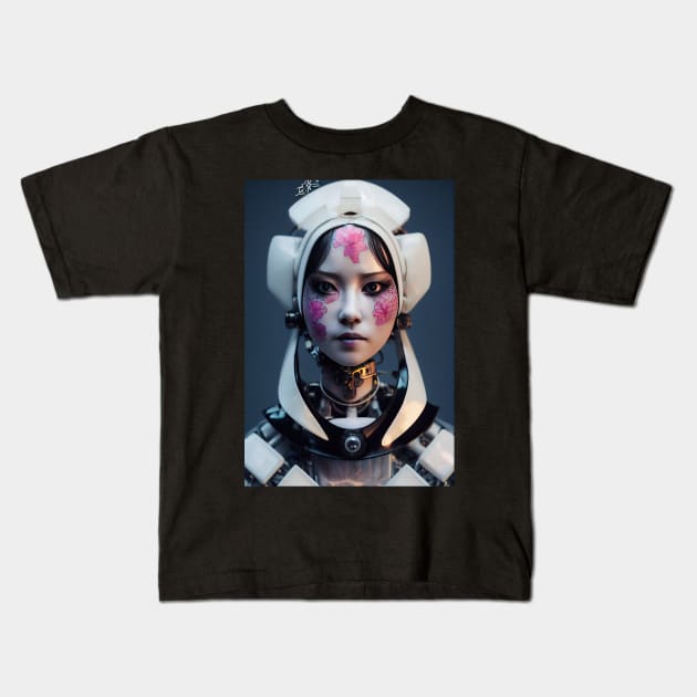 Mechanical Geisha Kids T-Shirt by qaisarkhan101